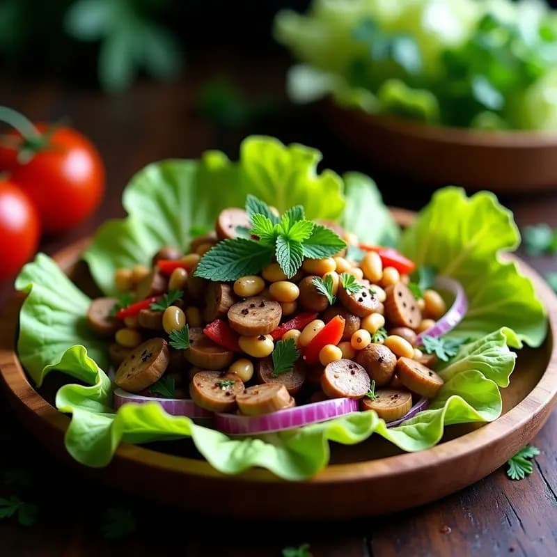 Larb Tailandés de Champiñones Portobello: Ensalada Picante Vegana y Sin Gluten