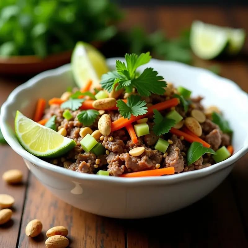 Larb de Ternera con Hierba de Limón y Cacahuetes: Ensalada Laosiana Alta en Proteína