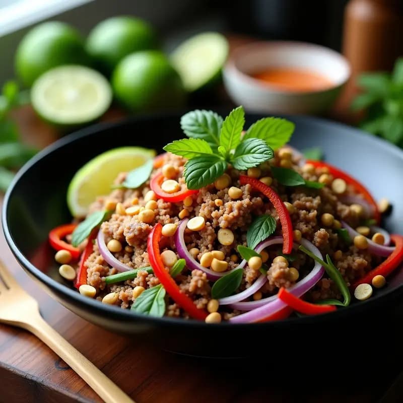 Larb Thai de Pavo y Hierbas Frescas: Ensalada de Carne Picada sin Gluten
