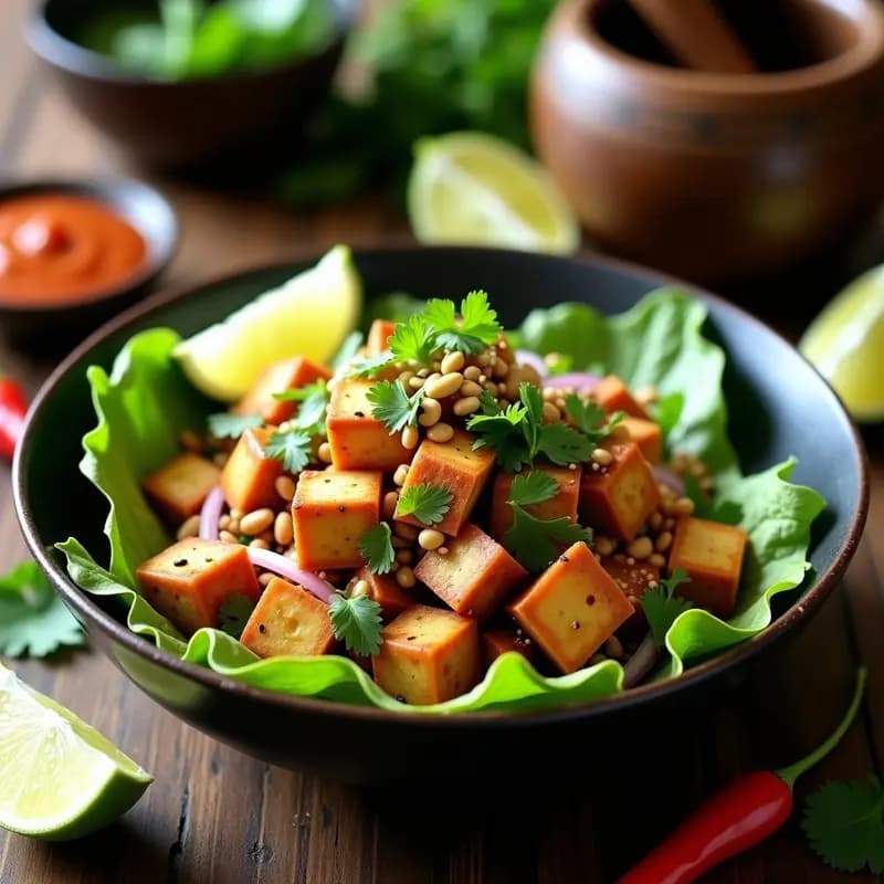 Larb Thai de Tofu y Hierbas Frescas: Ensalada Picante de Laos en 15 Minutos