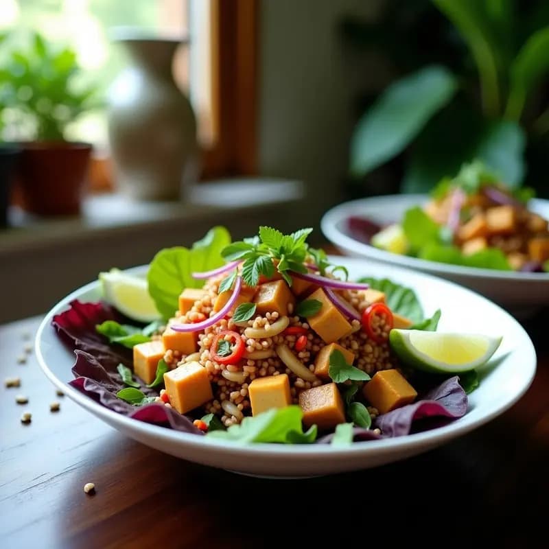 Larb Thai de Tofu y Hierba Limón: Ensalada Picante Sin Gluten en 10 Minutos