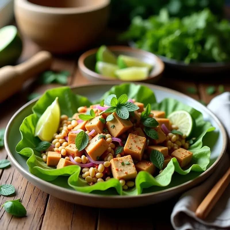 Larb de Tofu con Hierba Limón y Hojas de Menta: Ensalada Tailandesa Vegana y Baja en Calorías