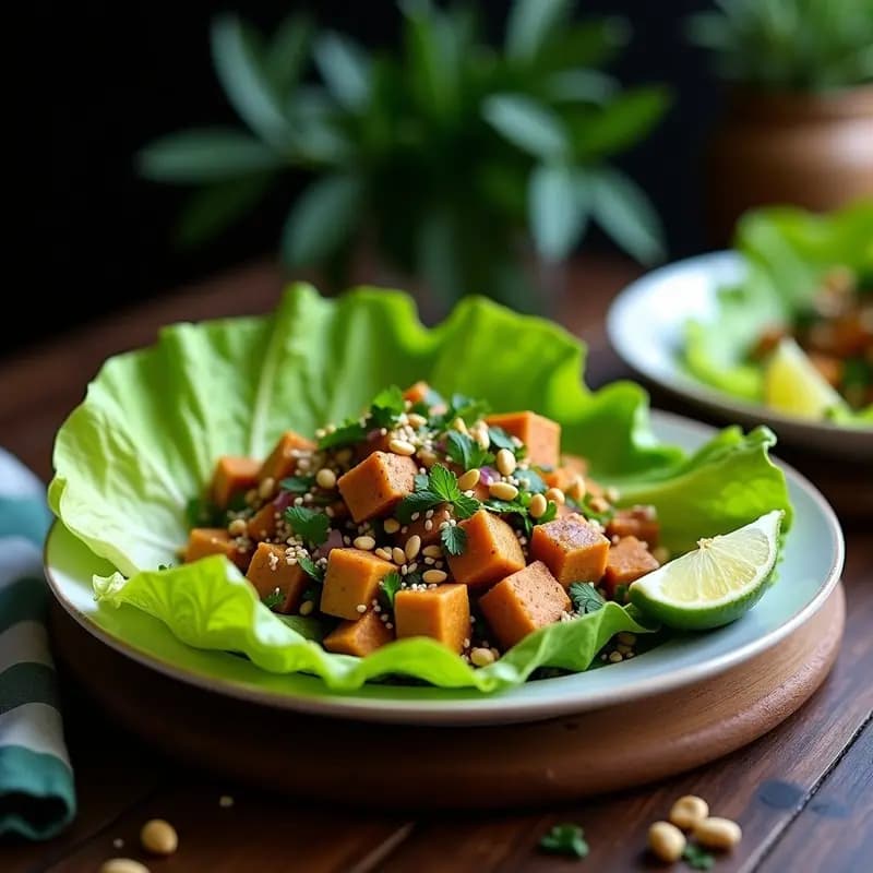 Larb de Tofu y Hierba de Limón: Ensalada Laosiana Vegana con Salsa de Pescado Vegetal