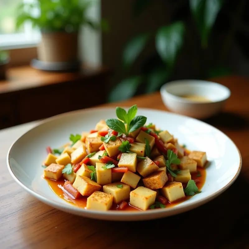 Larb de Tofu con Hierba Luisa y Lima Kaffir: Ensalada Tailandesa Picante y Fresca