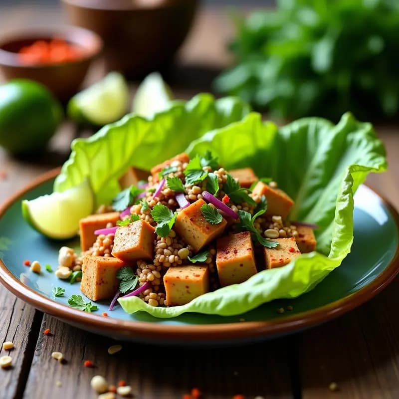 Larb de Tofu y Hierbas Frescas: Receta Tailandesa Keto con Lima y Chile