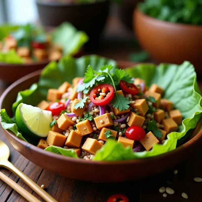 Larb de Tofu y Hierbas con Limón y Chile: Receta Laosiana Vegana y Picante