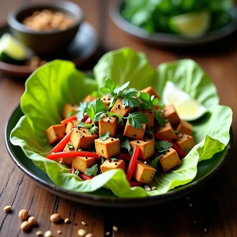 Larb tailandés de Tofu y Hierbas con Salsa de Lima: Receta Vegana Picante