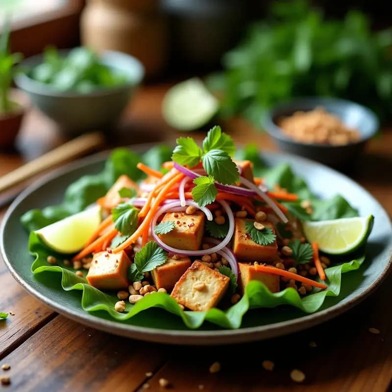 Larb de Tofu y Hierbas Tailandesas: Ensalada de carne vegana con Lime y Chile