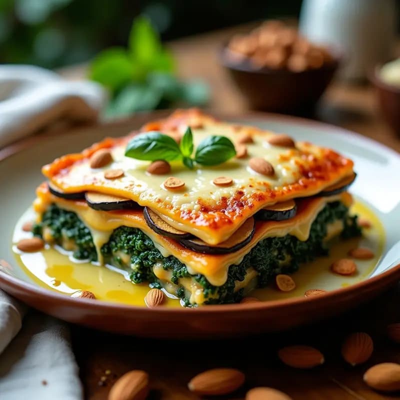 Lasagna de Berenjena y Espinacas con Bechamel de Almendras: Receta Italiana Keto y Sin Lactosa