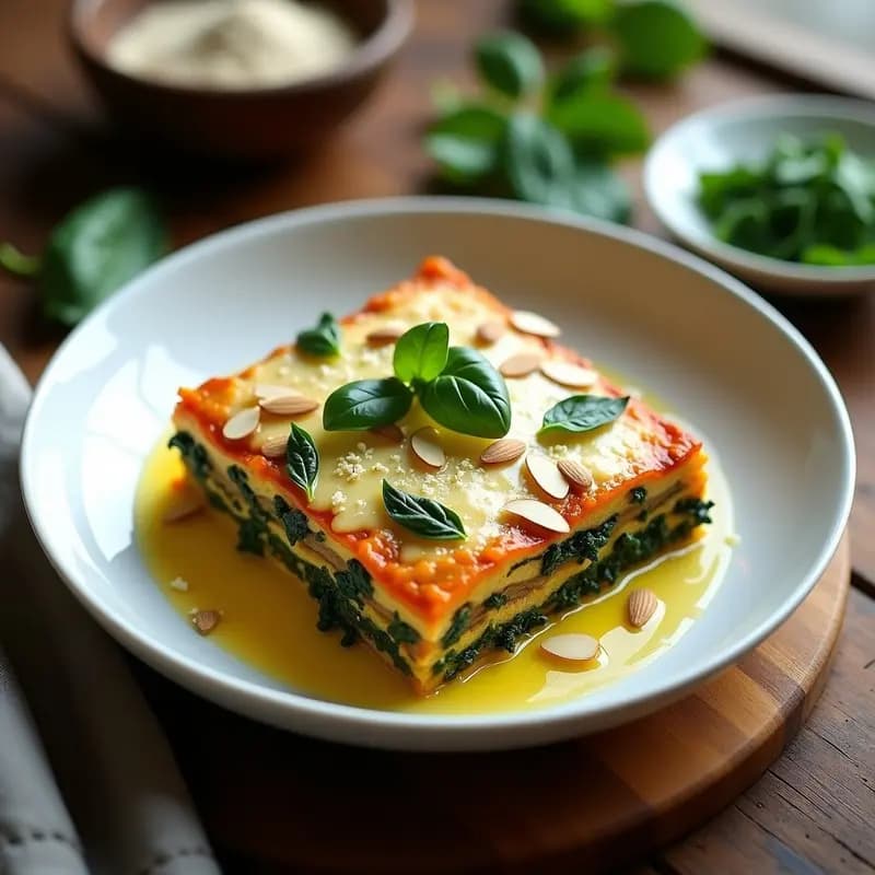 Lasagna de Berenjena y Tope de Espinacas con Bechamel Vegana: Plato Italiano Sin Pasta