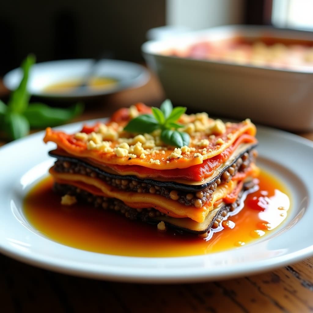 Lasagna de Berenjena y Lentejasjas con Salsa de Tomate Seco: Receta Vegana en Airfryer Sin Gluten