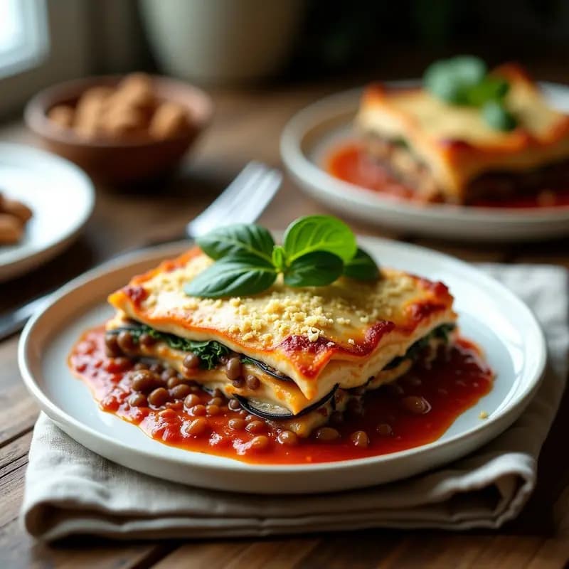 Lasagna de Berenjena y Lentejas Beluga con Bechamel de Almendras: Receta Italiana Sin Pasta