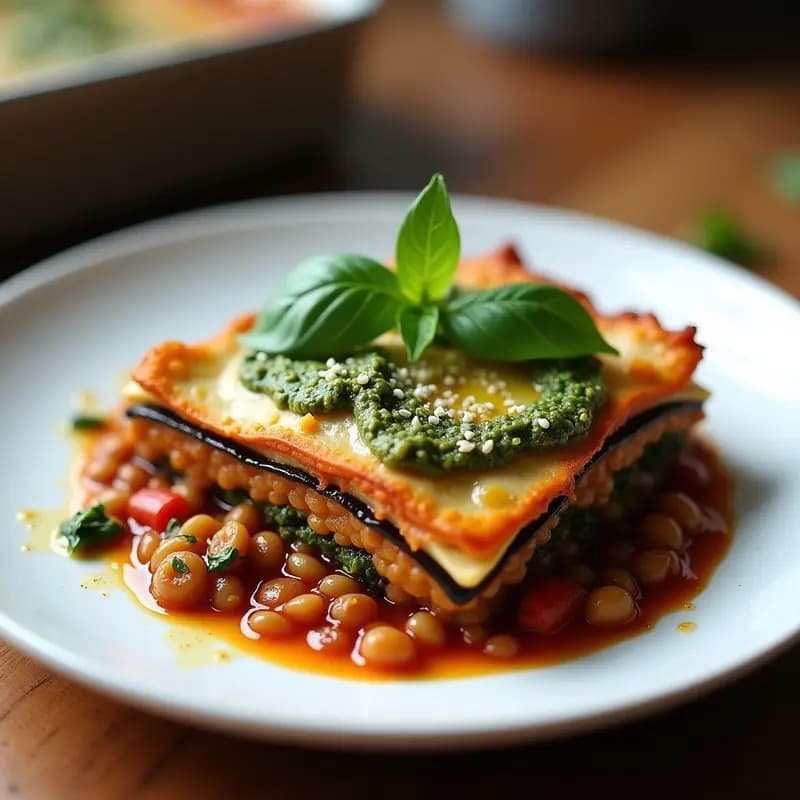 Lasagna de Berenjena y Lentejas al Pesto Verde: Receta Italiana Vegana sin Pasta