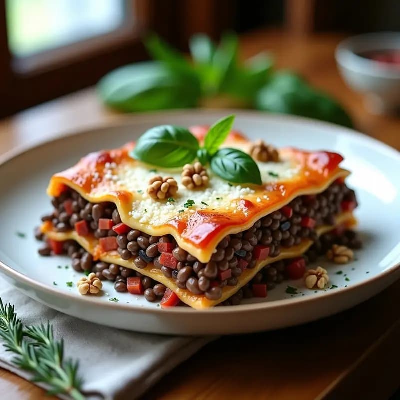 Lasagna de Berenjena y Lentejas Puy: Receta Francesa Sin Gluten y Alta en Proteína