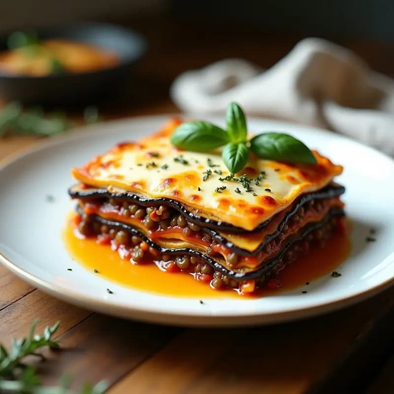 Lasagna de Berenjena y Lentejas Puy: Receta Francesa Vegana en Capas sin Pasta