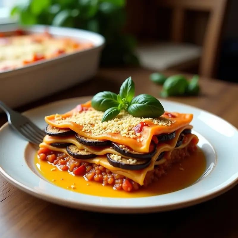 Lasagna de Berenjena y Lentejas Rojos: Receta Italiana Vegana y Baja en Calorías