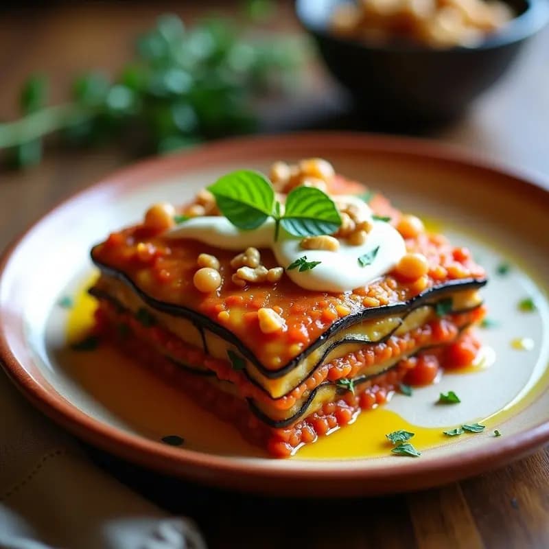 Lasagna de Berenjena y Lentejas Rojos: Versión Italiana Sin Pasta y Sin Lácteos