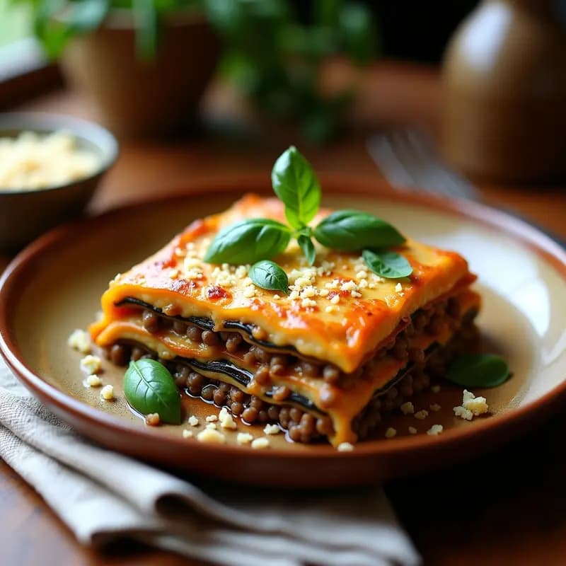 Lassagna de Berenjena y Lentillas con Salsa Bechamel Vegana: Plato Italiano Sin Gluten