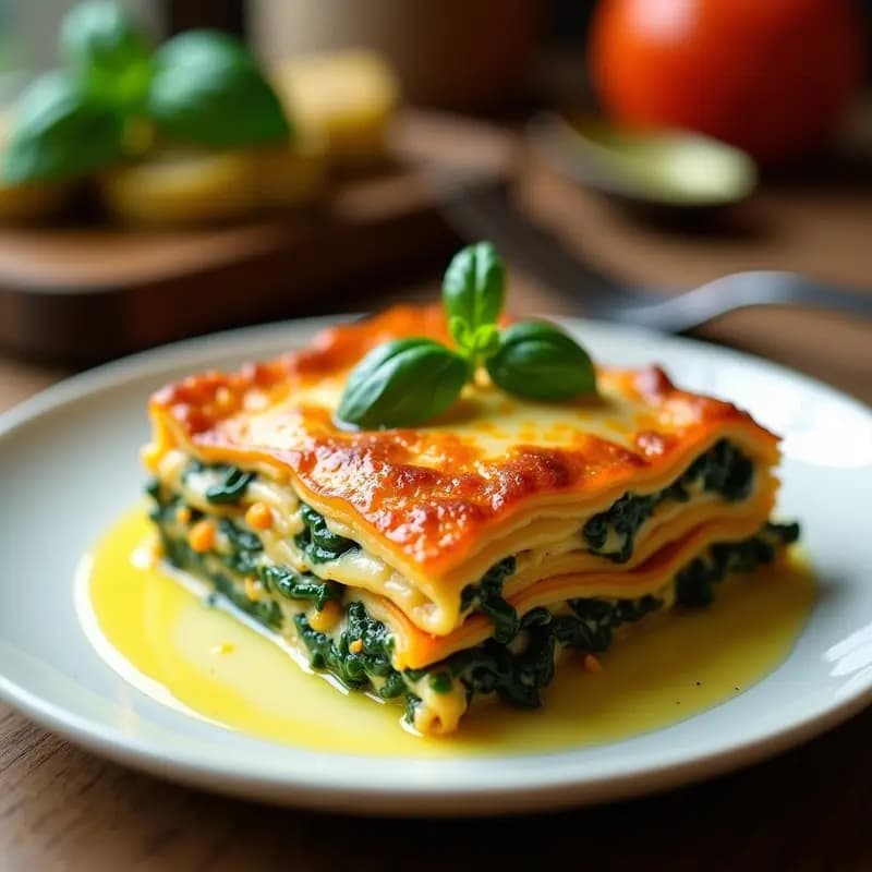 Lasagna de Calabaza y Espinacas con Bechamel de Almendras: Receta Italiana Vegana y Sin Lácteos