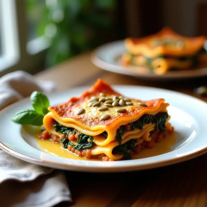 Lasagna de Calabaza y Espinacas: Receta Italiana Vegana y Sin Gluten en Olla Express