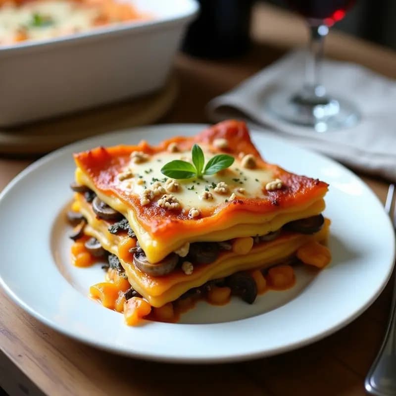 Lasagna de Calabaza y Hongos Portobello: Receta Italiana Sin Gluten con Queso de Castañas