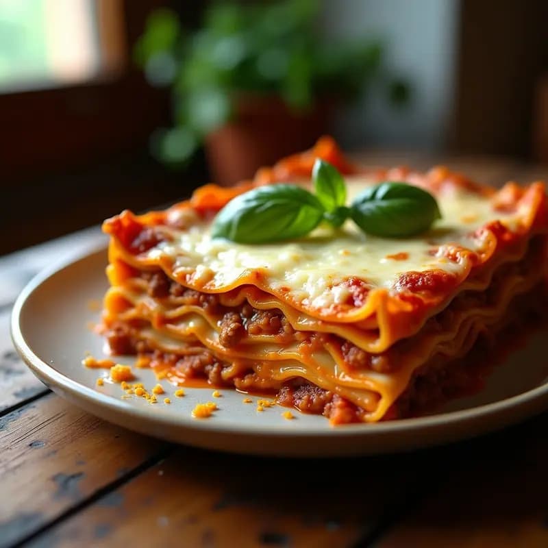 Lasagna de Carne, Queso Ricotta y Bechamel con Capa Extra de Mozzarella: Comida Reconfortante en su Máxima Expresión