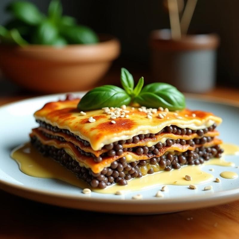 Lasagna de Lentejas Beluga y Berenjena: Receta Vegana en Thermomix con Capas Ultracremosas