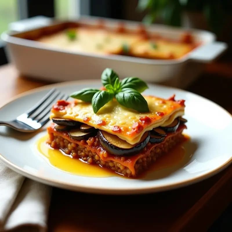 Lasagna de Lentejas Beluga y Berenjena: Receta Italiana Vegana y Alta en Proteína