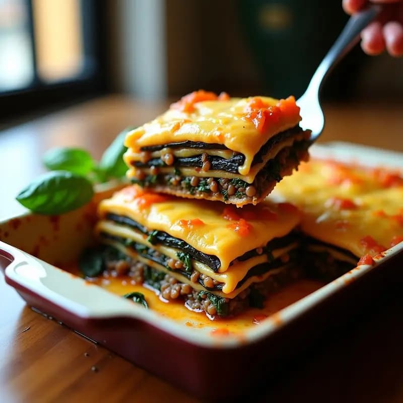 Lasagna de Lentejas y Espinacas: Versión Vegana y Alta en Proteína con Bechamel de Anacardos