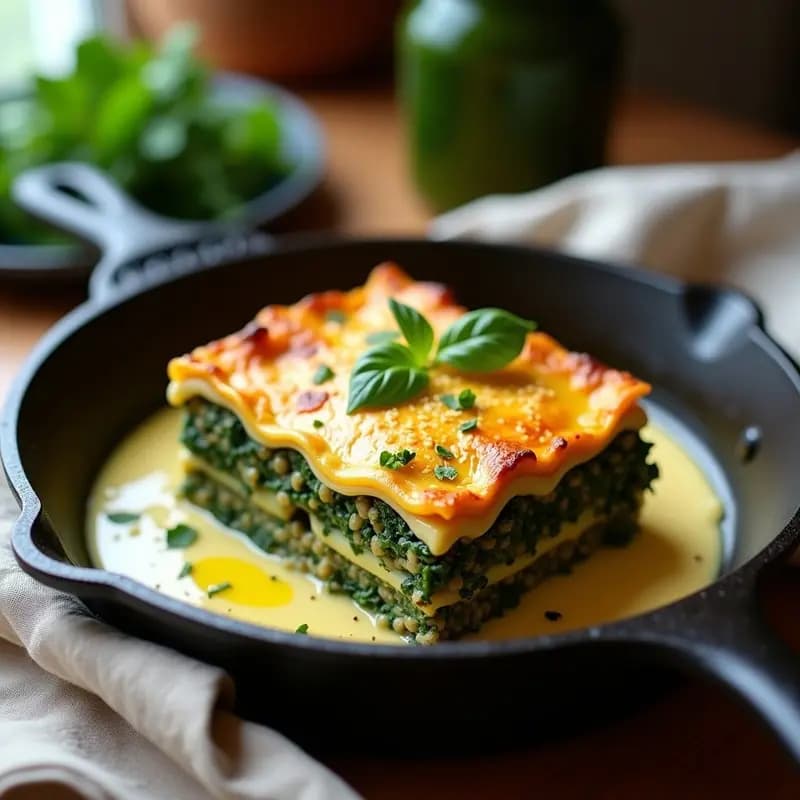 Lasagna de Lentejas Verdes y Espinacas: Receta Italiana Vegana en Capas Sin Horno
