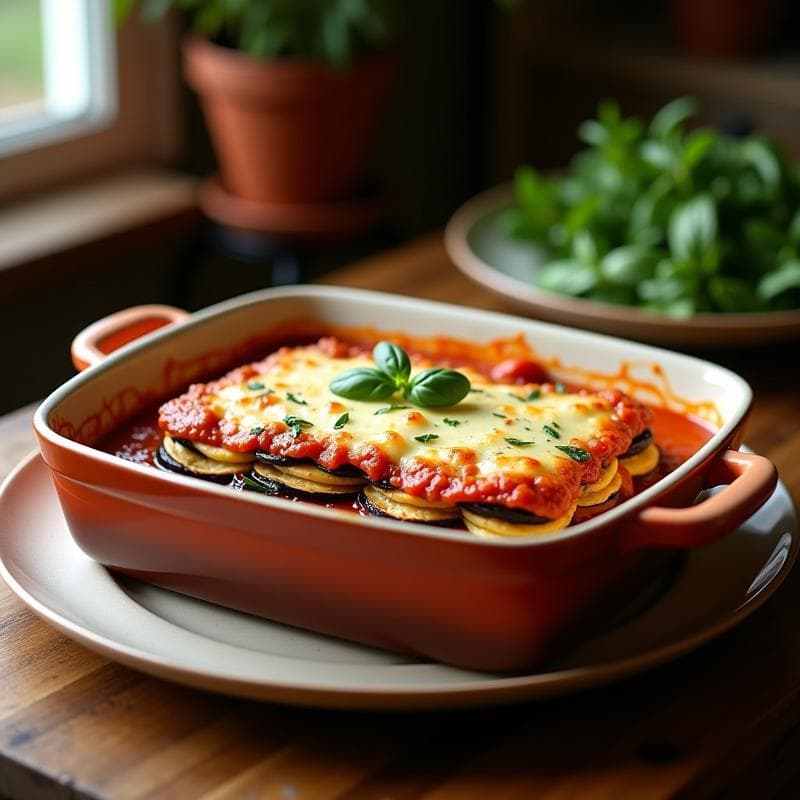 Lasaña de Berenjena y Berro con Salsa de Tomate Casero y Queso Vegano: Receta Italiana Sin Pasta