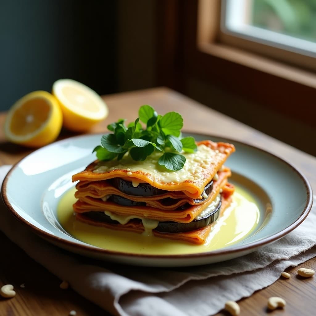 Lasagna de Berenjena y Berros: Receta Vegana en Olla Exprés con Bechamel de Anacardos