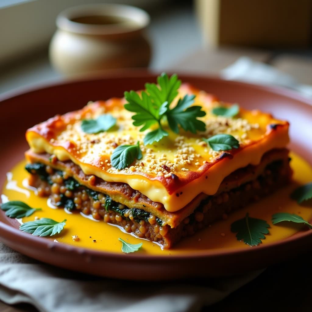 Lasaña de Berenjenas y Lentejas con Bechamel de Cúrcuma: Receta Vegana y Sin Horno