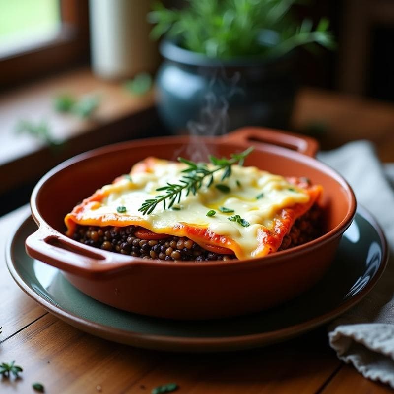 Lasaña de Berenjena y Lentejas Beluga: Receta Vegana Sin Pasta en Olla Lenta