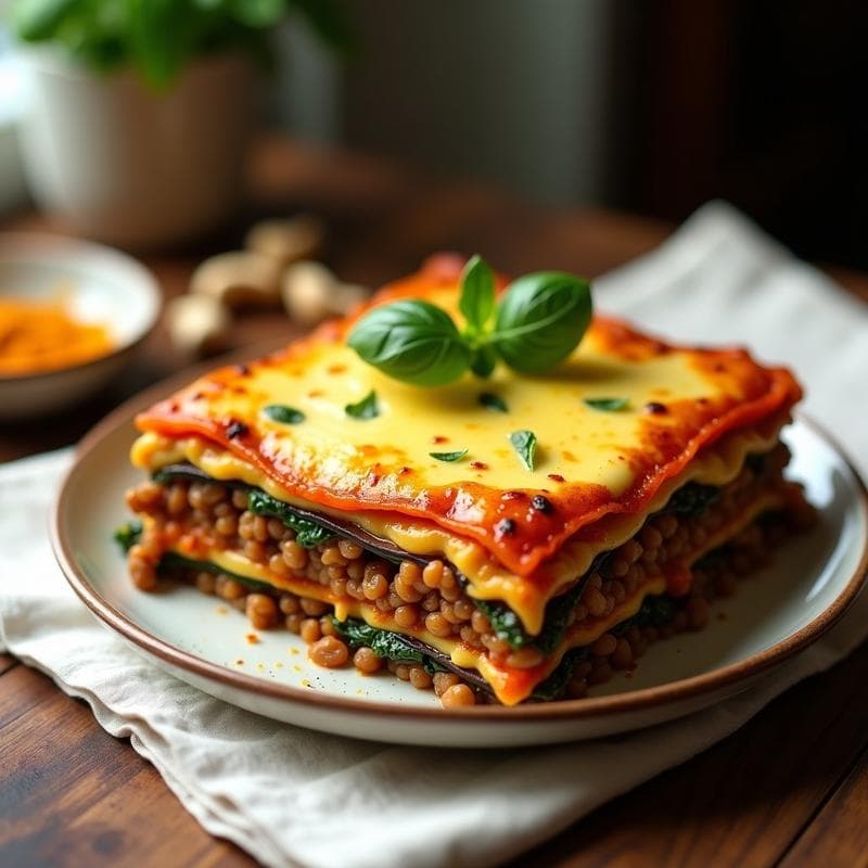Lasaña de Berenjena y Lentejas Rojas: Receta Vegana Sin Gluten y Sin Horno