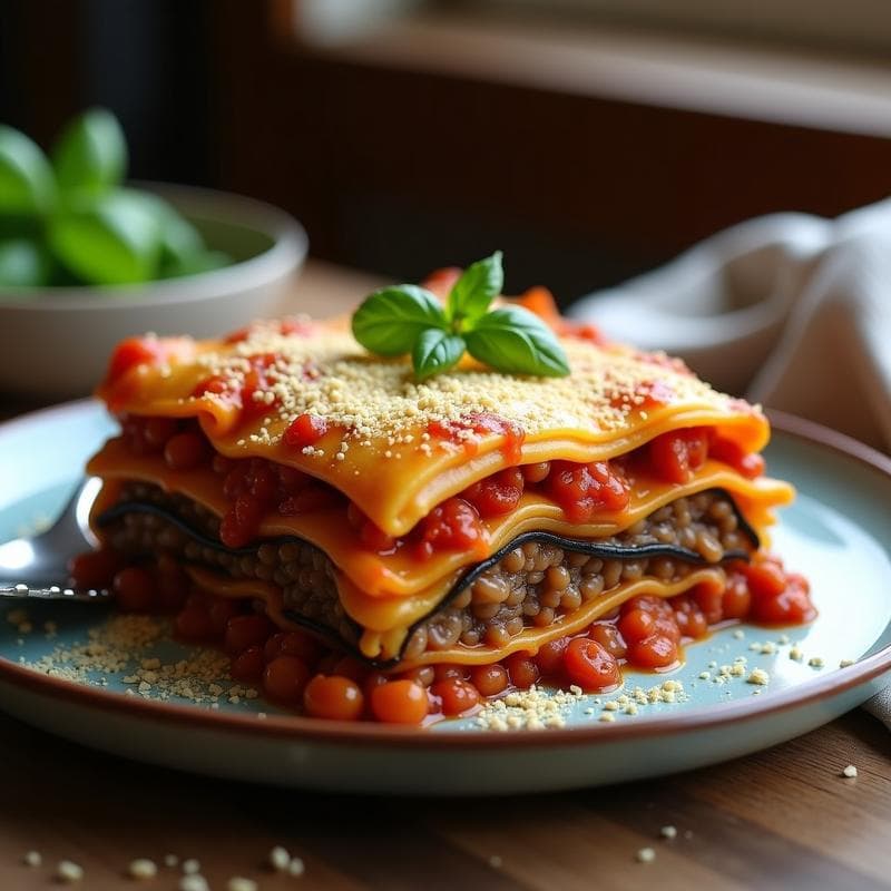 Lasaña de Berenjena y Lentejas con Salsa de Tomate Casera: Receta Vegana en Thermomix