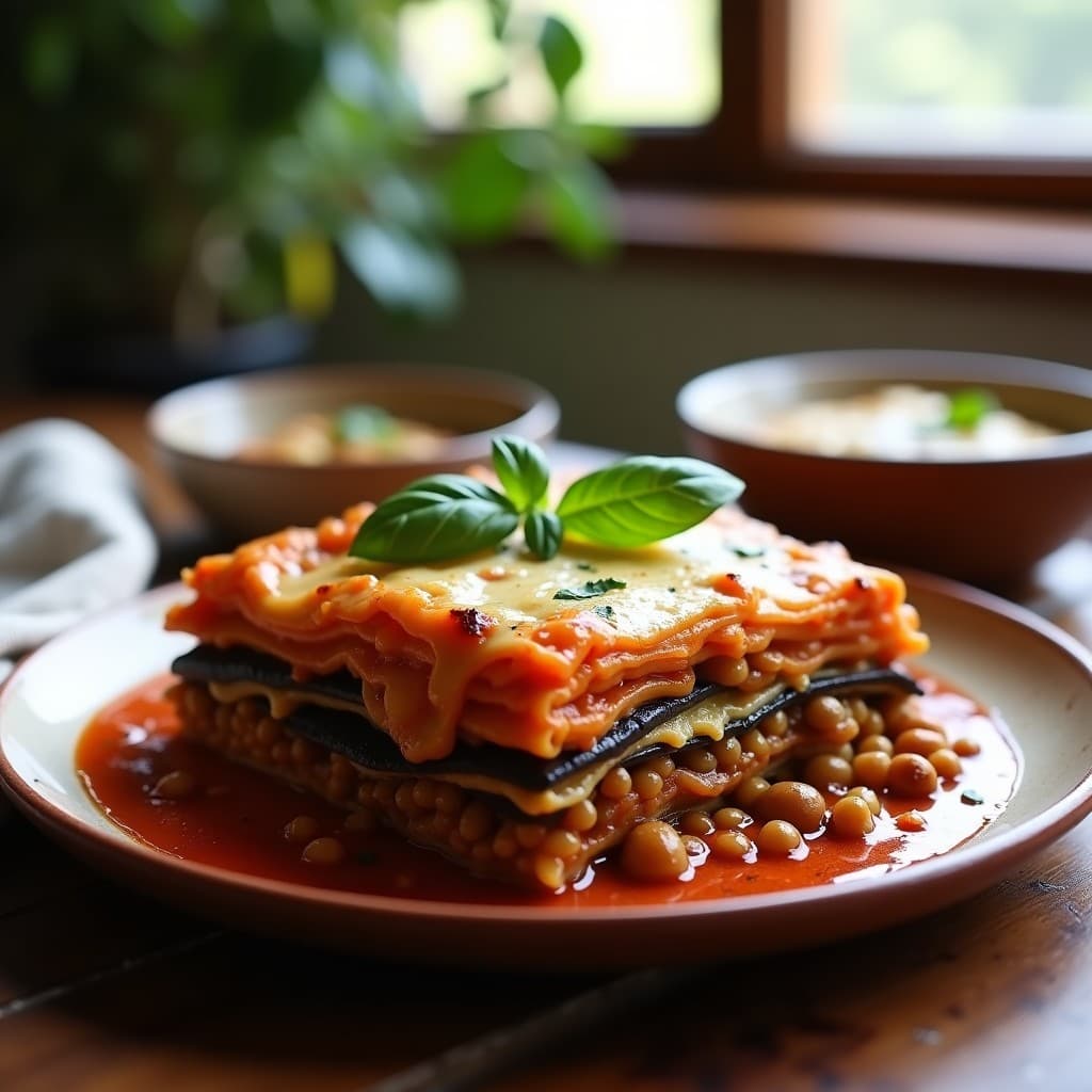 Lasaña de Berenjena y Lentillas con Salsa de Tomate Ahumado: Receta Vegana en Olla Lenta
