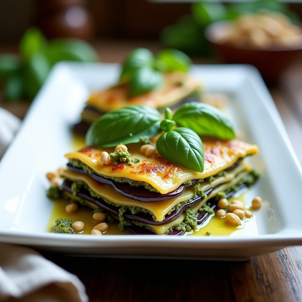 Lasaña de Berenjena y Queso de Cajuela con Pesto de Albahaca: Receta Italiana Sin Horno