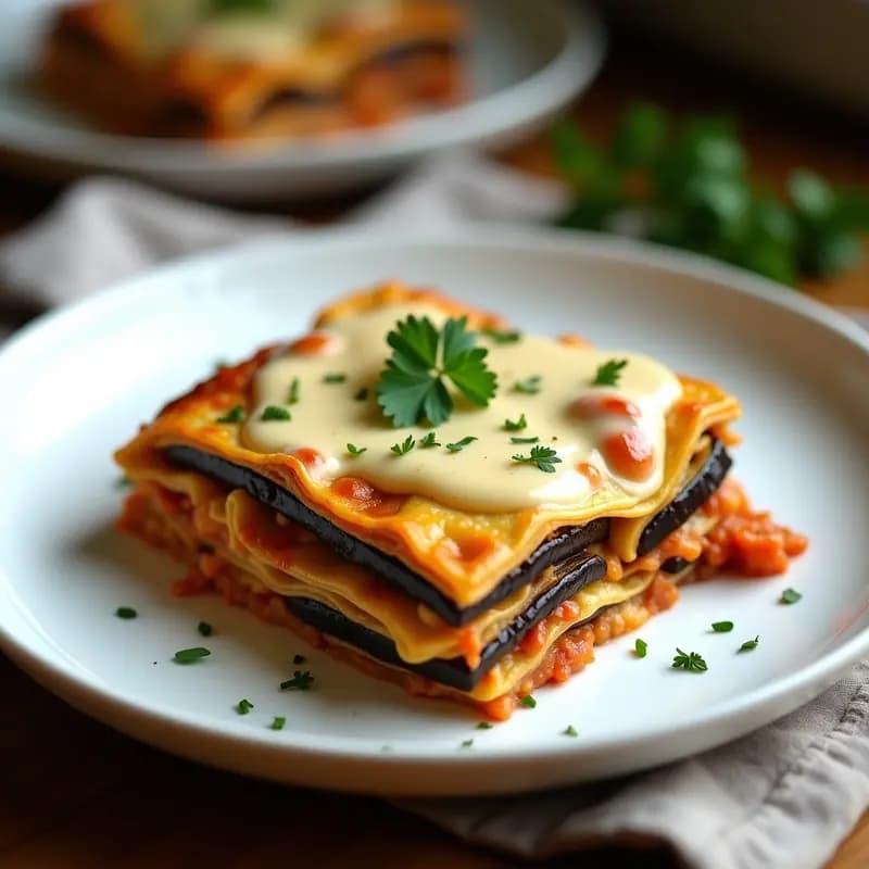 Lasaña de Berenjena y Tofu Ahumado con Bechamel de Anacardos: Receta Italiana Sin Gluten en 30 Minutos