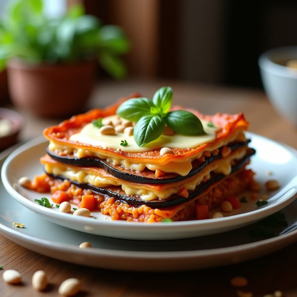 Lasaña de Berenjena y Tofu con Bechamel de Castañas: Receta Vegana y Sin Harina al Horno