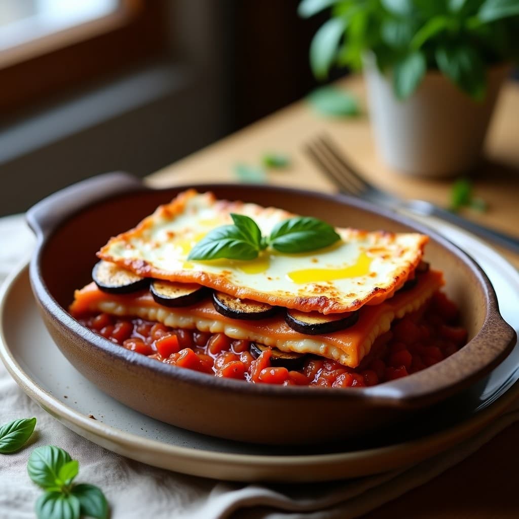 Lasaña de Berenjena y Tofu Sedoso: Receta Italiana Vegana Sin Pasta en Olla Express