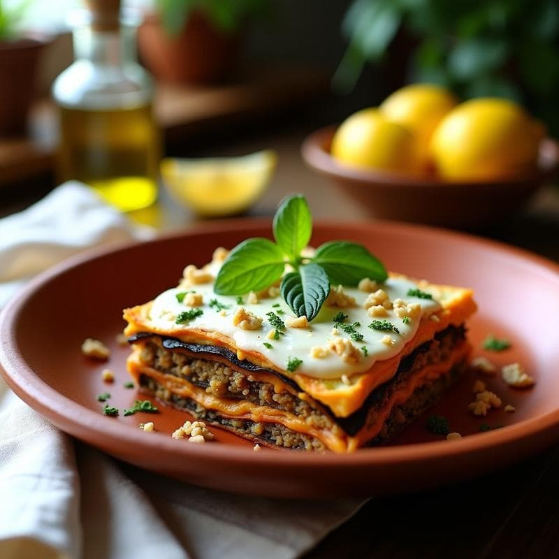 Lasaña de berenjena y tofu: Receta griega vegana sin pasta y baja en calorías
