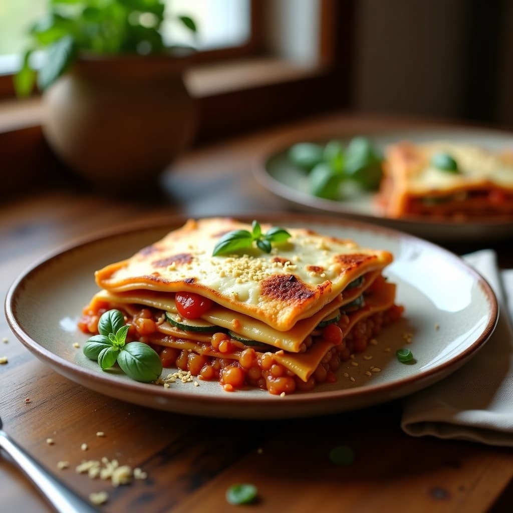 Lasaña de Calabacín y Lentejas con Bechamel de Anacardos: Receta Sin Gluten y Alta en Fibra
