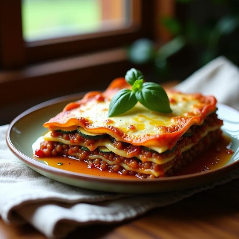 Lasaña de Calabacín y Lentejas con Salsa de Tomate Seco: Receta Vegana y Sin Gluten