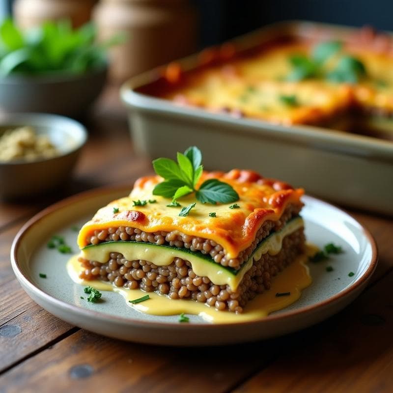 Lasaña de Lentejas y Calabacín con Bechamel Vegana: Receta en Olla Express Sin Gluten
