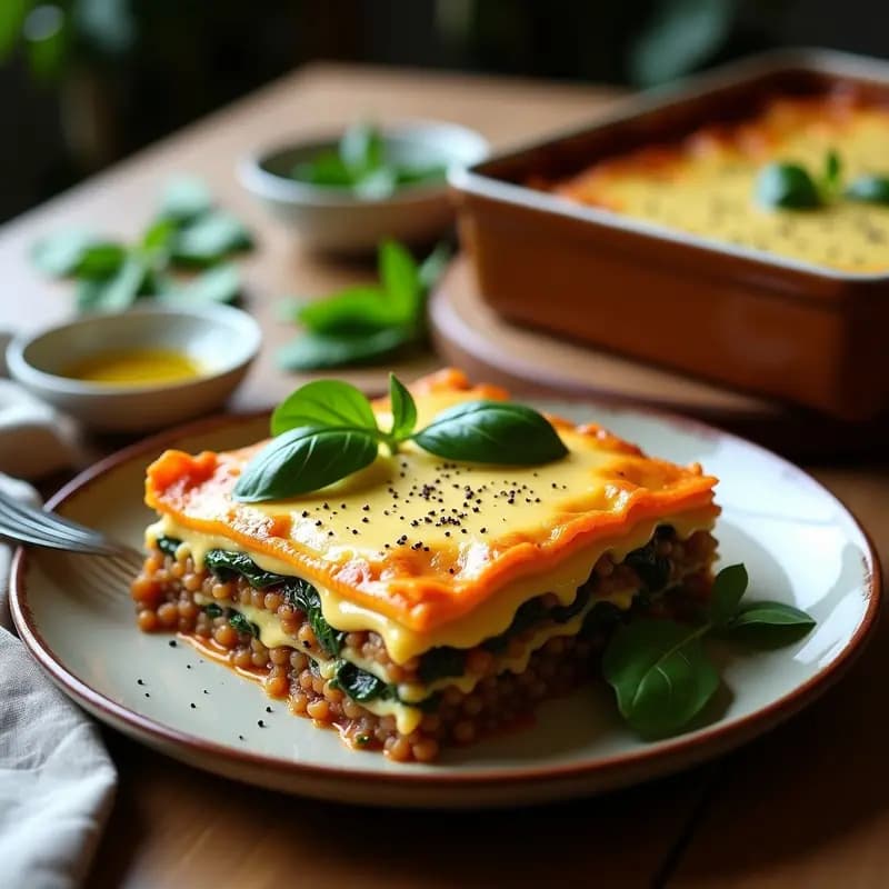 Lasaña de Lentejas y Espinacas con Besamel de Anacardos: Receta Italiana Vegana