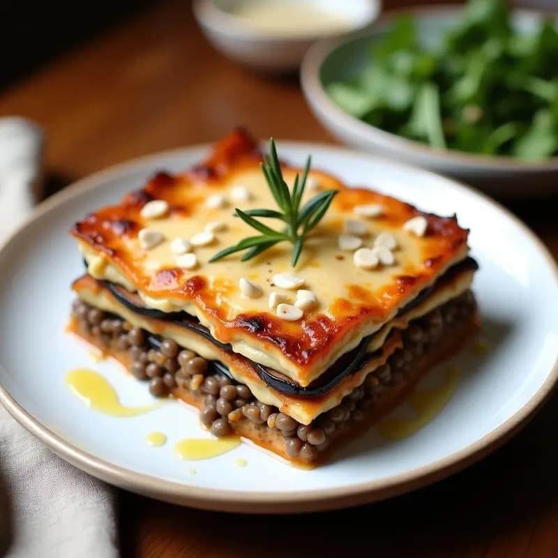 Lassagna de Berenjena y Lentejas: Capas Italianas Sin Pasta con Bechamel de Avena