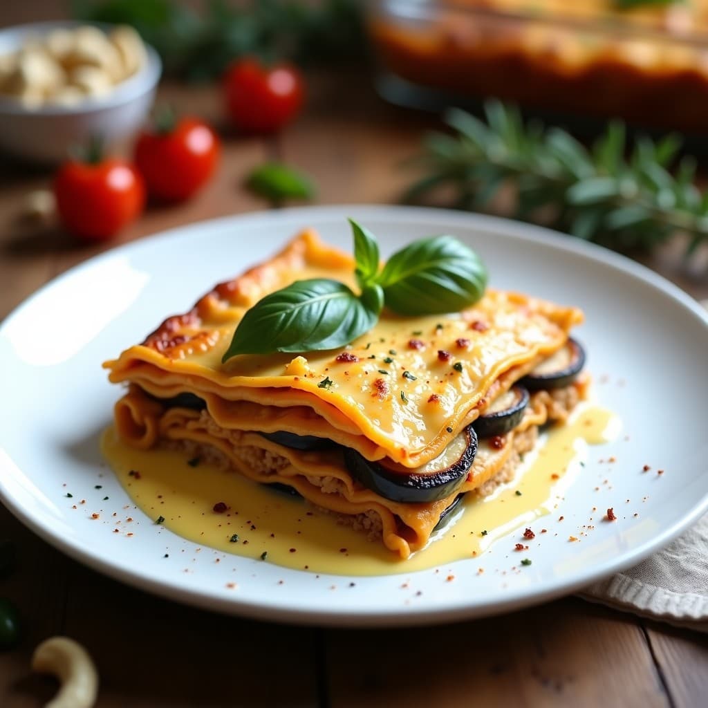 Lassagna de Berenjena y Tofu: Receta Vegana Sin Pasta con Salsa Bechamel de Anacardos