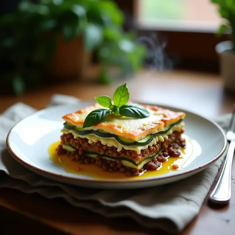 Lassagna de Calabacín y Lentejas con Bechamel de Anacardos: Receta Italiana Vegana y Sin Gluten