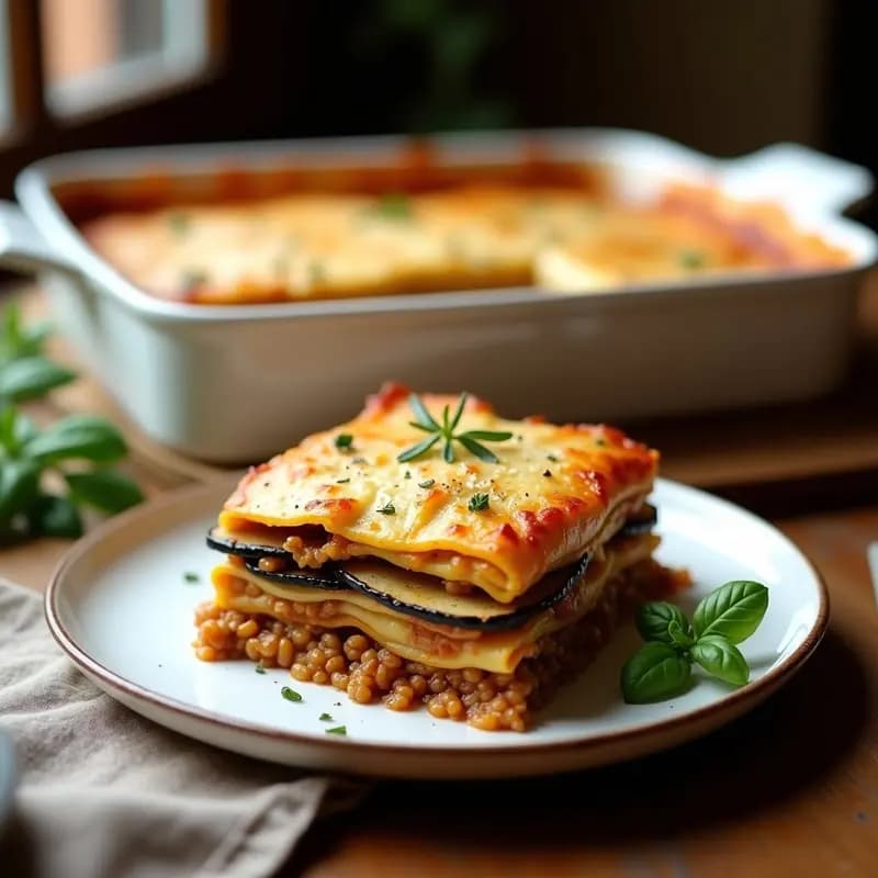Lassagne de Berenjena y Lentejas con Bechamel Vegana: Receta Italiana Sin Pasta y Sin Lácteos